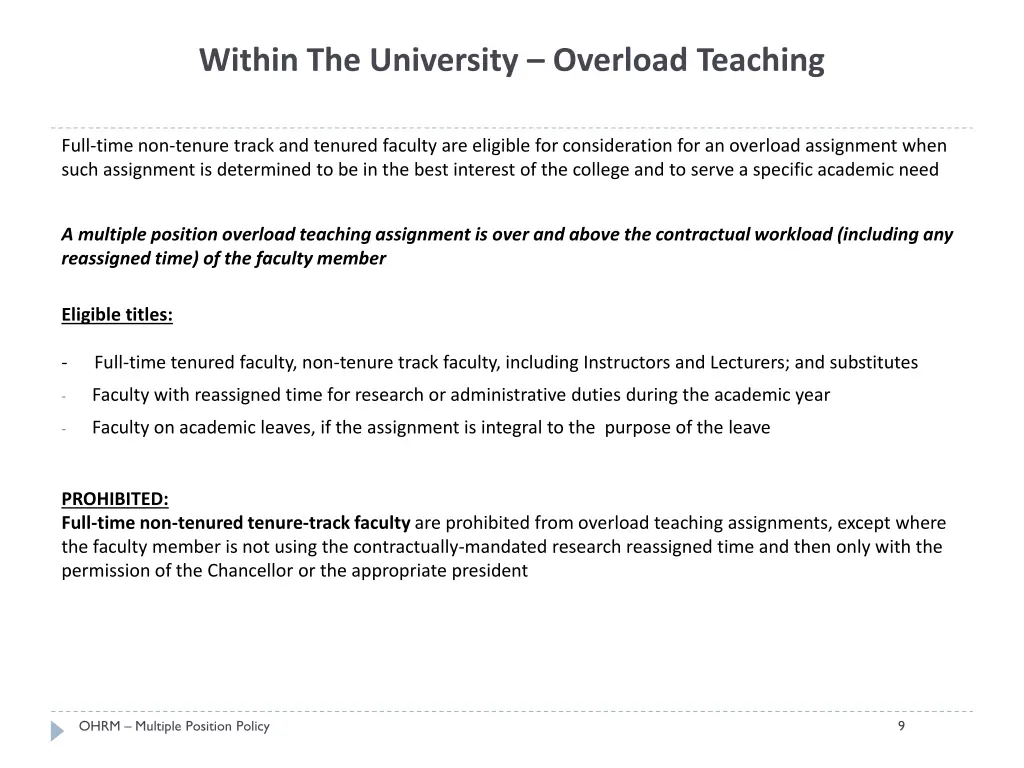 within the university overload teaching