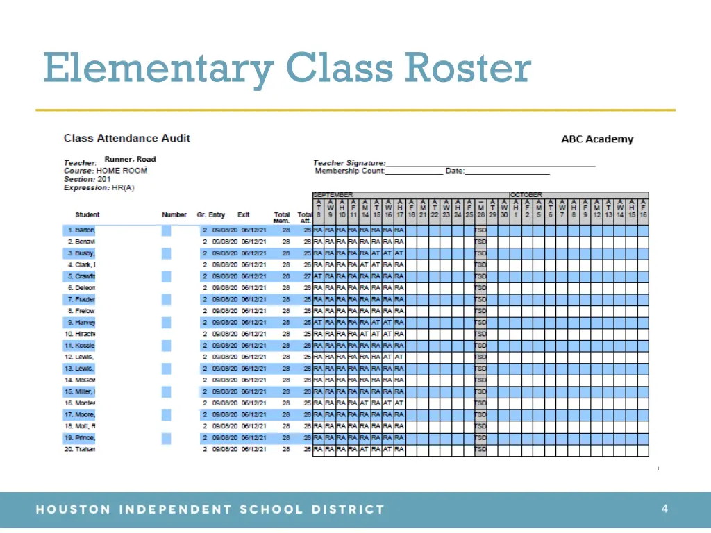 elementary class roster