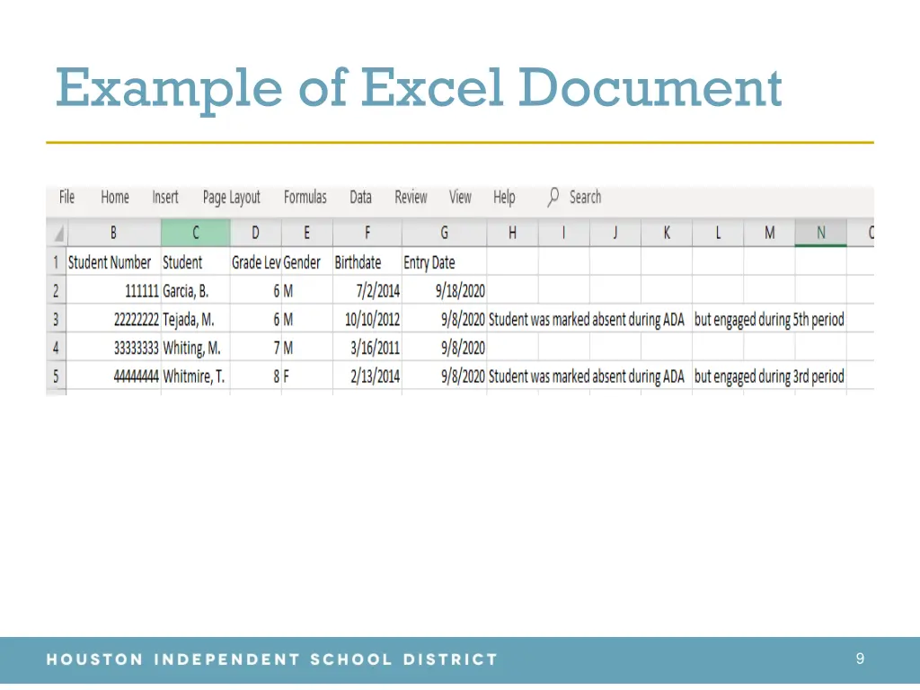 example of excel document