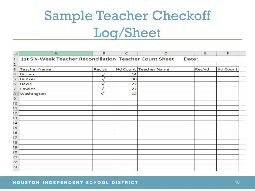 sample teacher checkoff log sheet