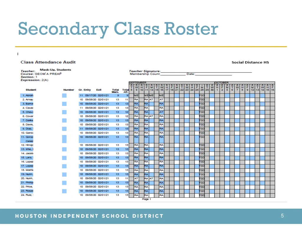 secondary class roster