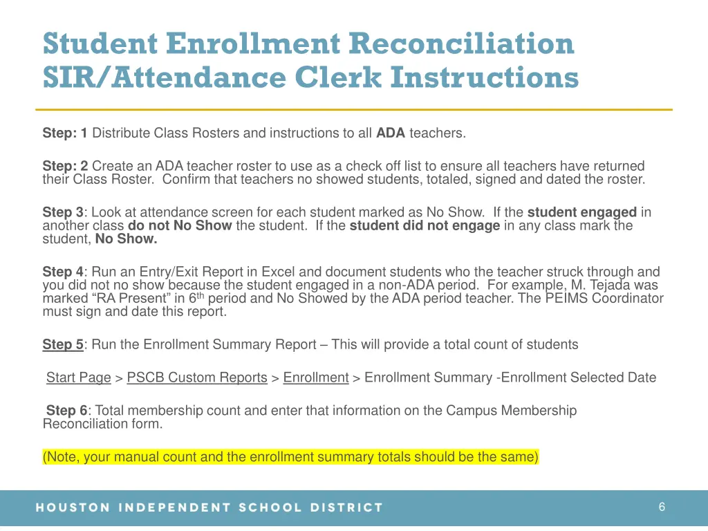 student enrollment reconciliation sir attendance