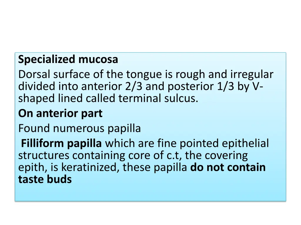 specialized mucosa dorsal surface of the tongue