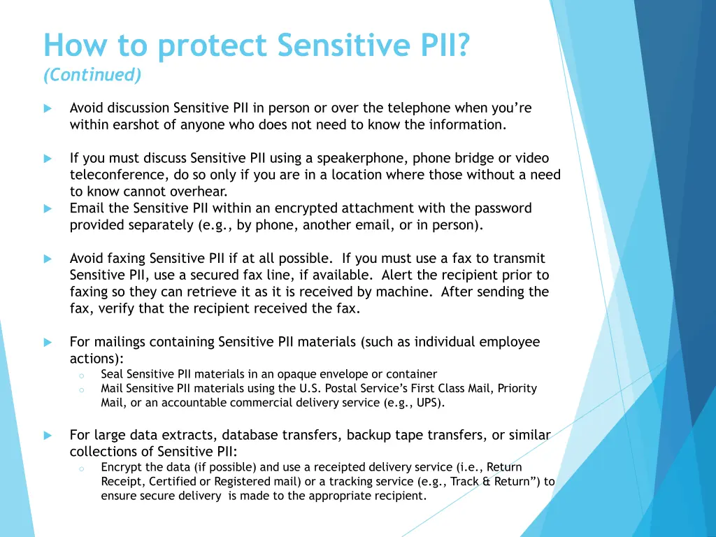 how to protect sensitive pii continued