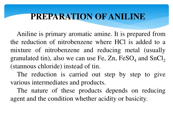 preparation of aniline