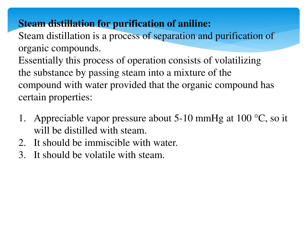 steam distillation for purification of aniline