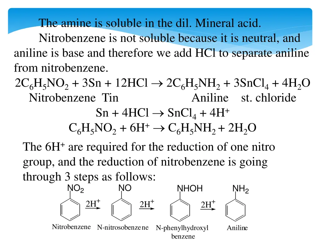 the amine is soluble in the dil mineral acid