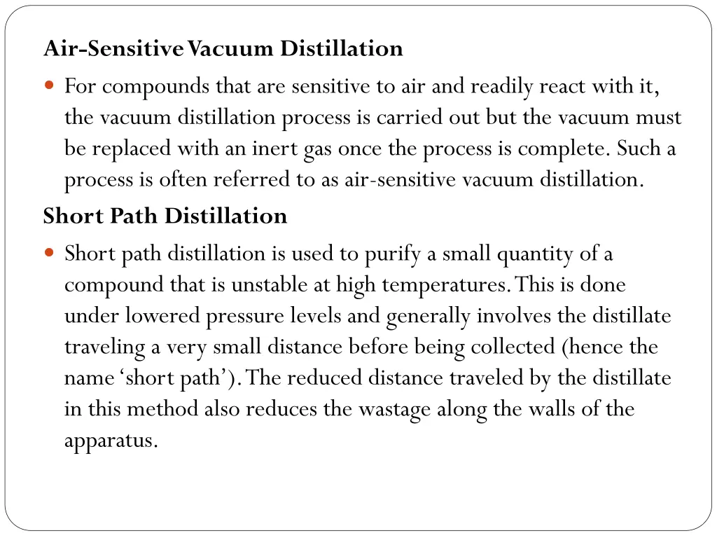 air sensitive vacuum distillation for compounds