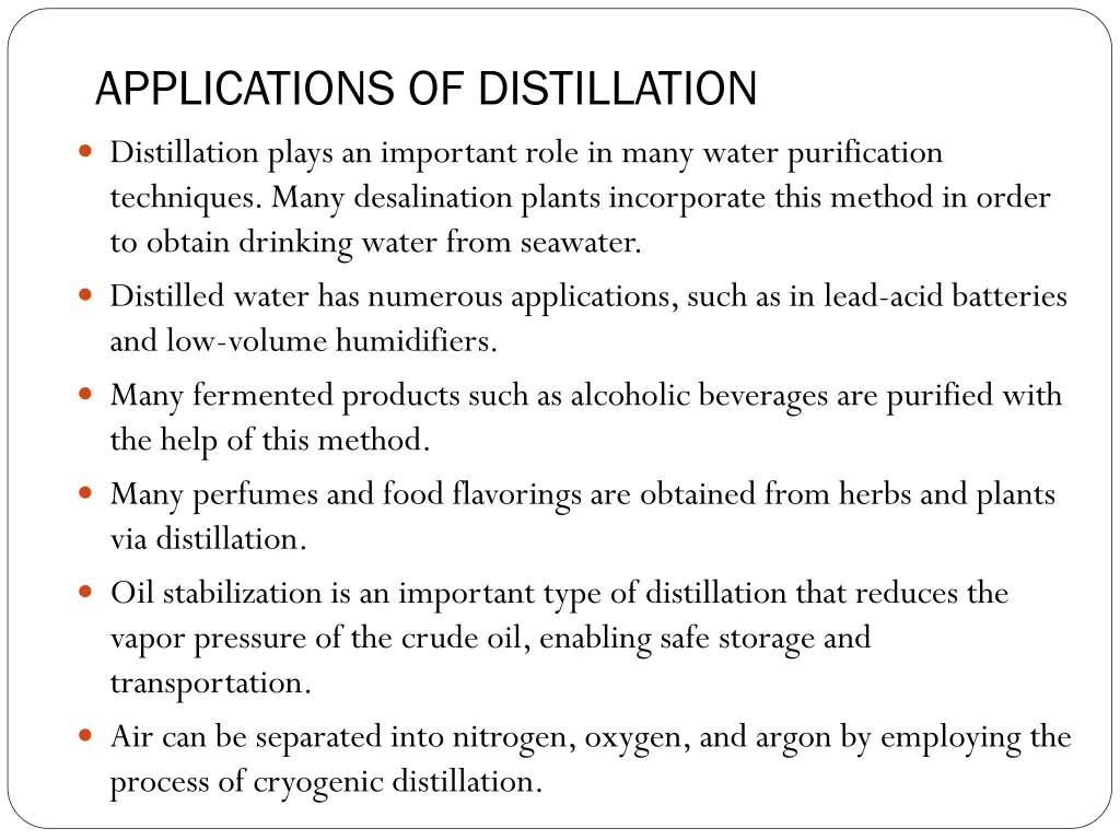 applications of distillation