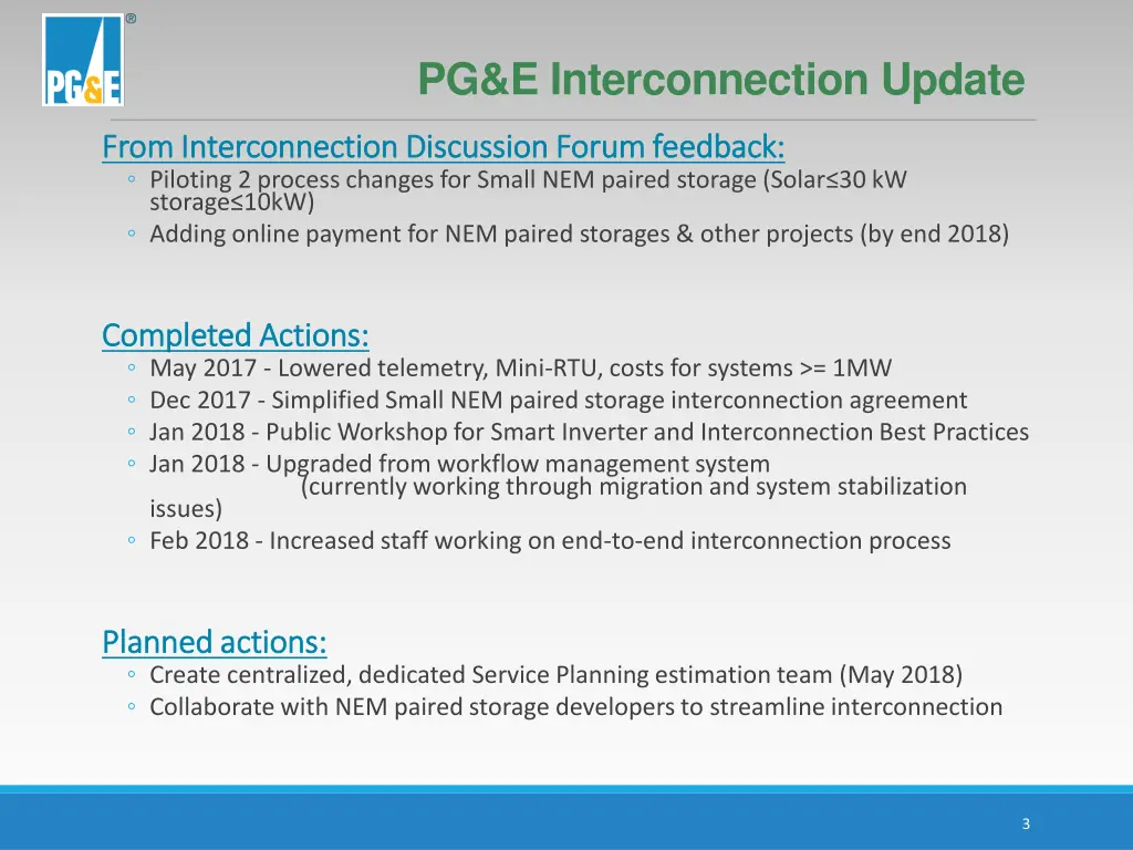 pg e interconnection update