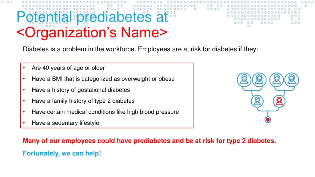 potential prediabetes at organization s name