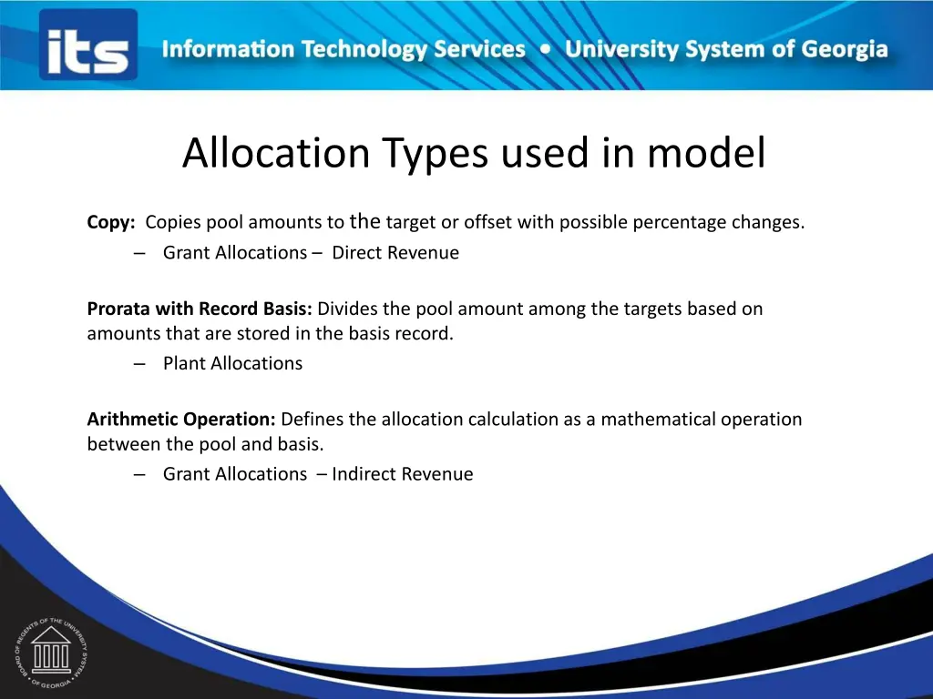 allocation types used in model