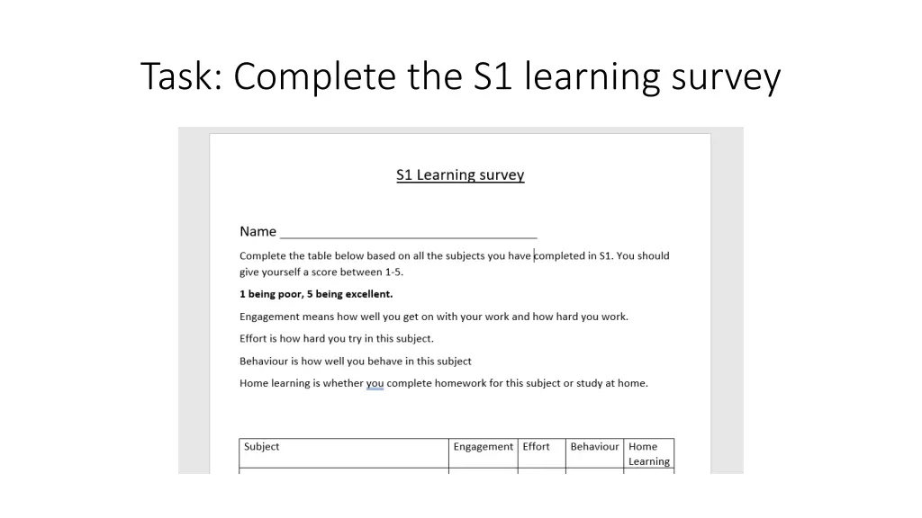 task complete the s1 learning survey