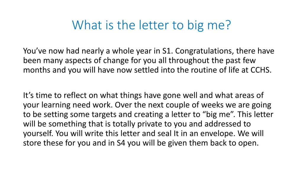 what is the letter to big me