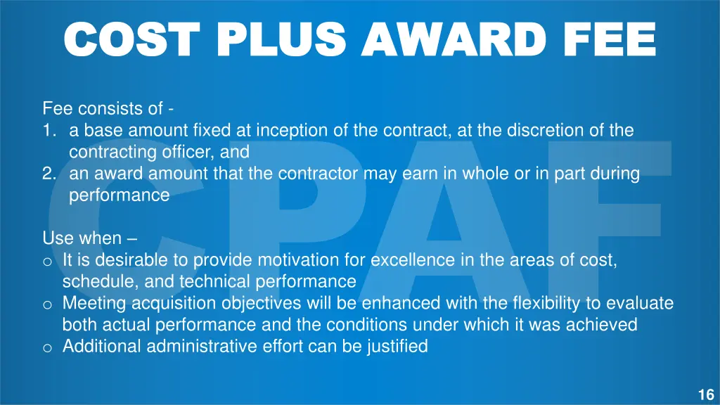 cost plus award fee cost plus award fee