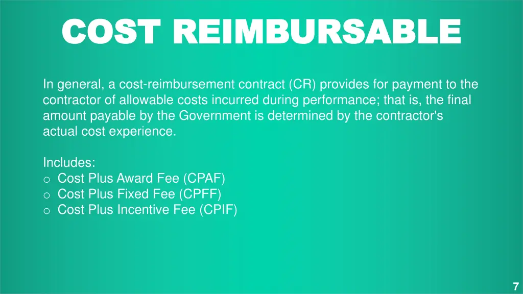 cost reimbursable cost reimbursable