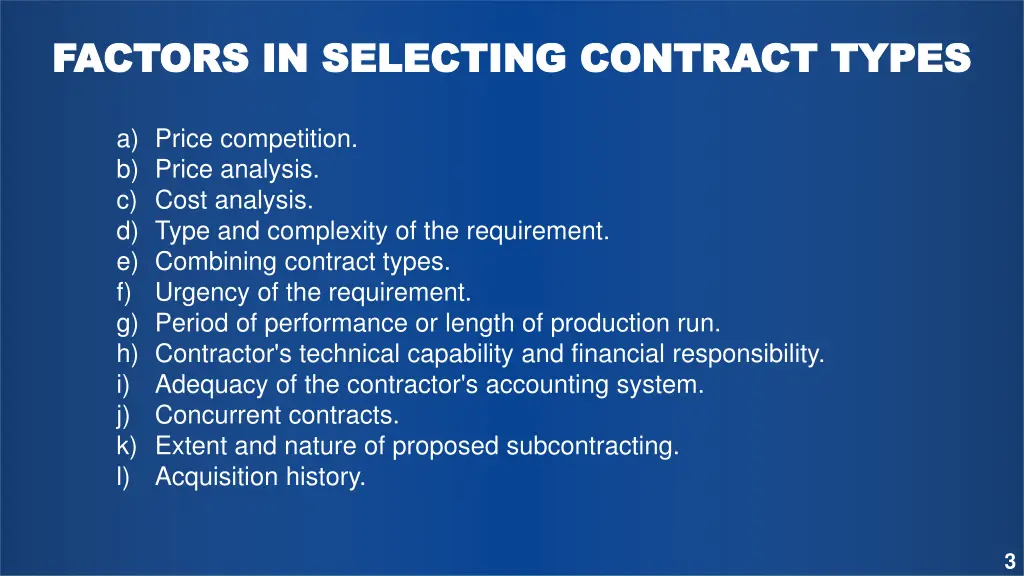 factors factors in selecting contract types