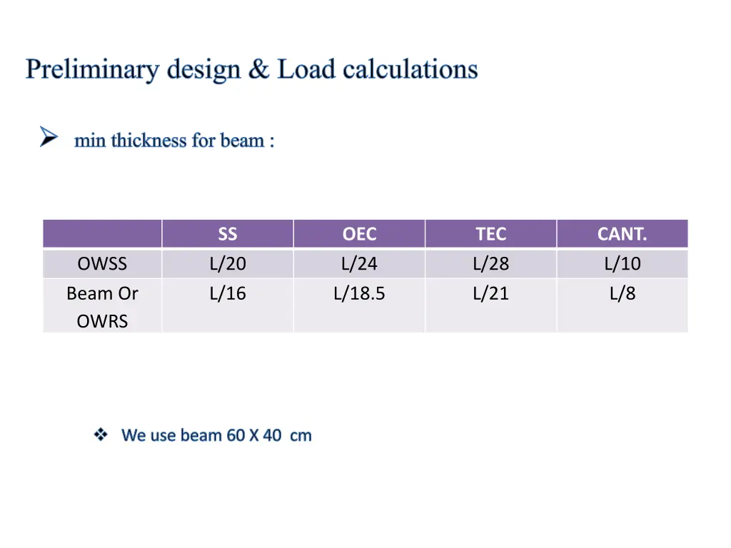 preliminary design load calculations