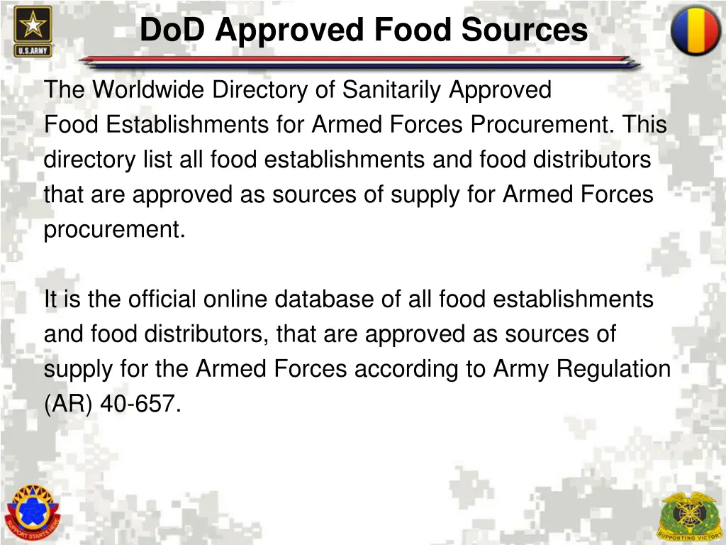 dod approved food sources 1