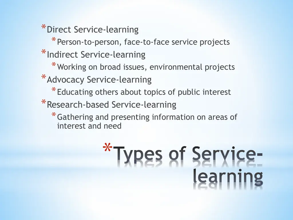 direct service learning person to person face