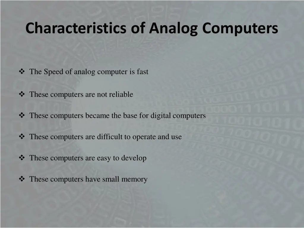 characteristics of analog computers