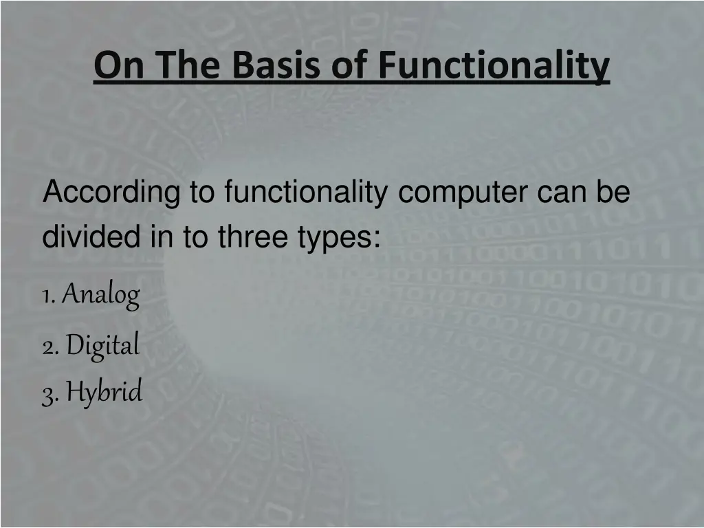 on the basis of functionality