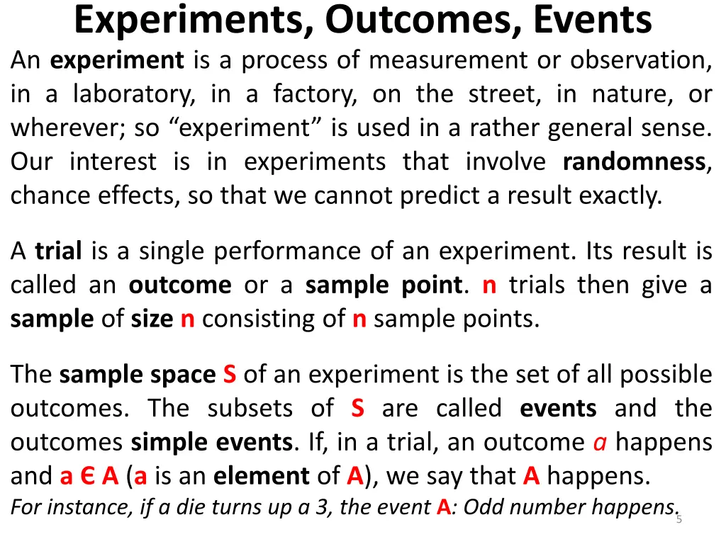 experiments outcomes events