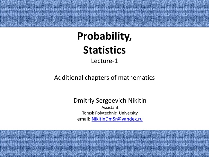 probability statistics lecture 1