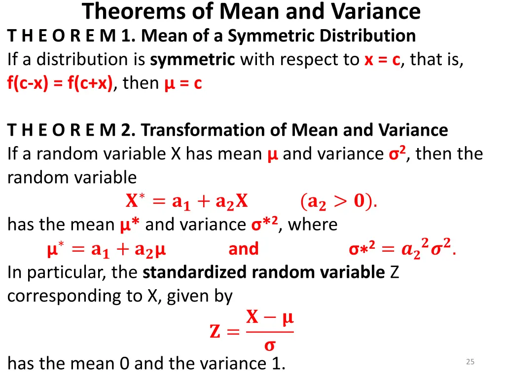 theorems of mean and variance