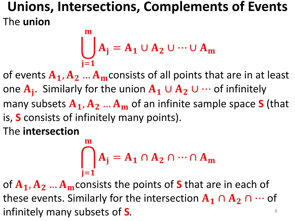 unions intersections complements of events 2