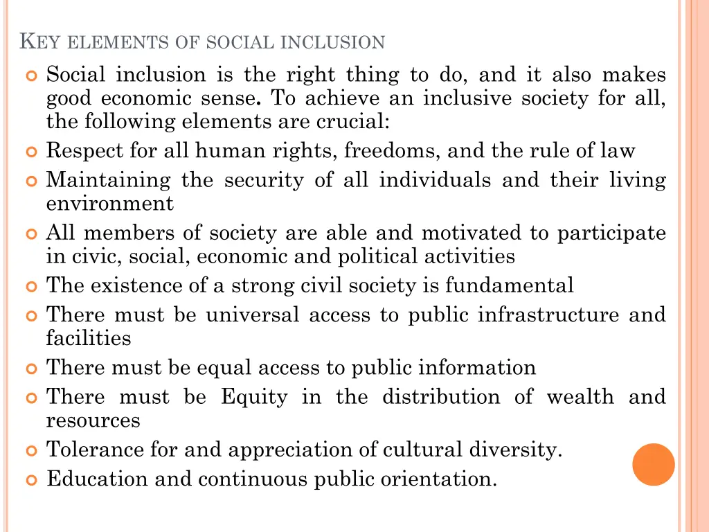 k ey elements of social inclusion social