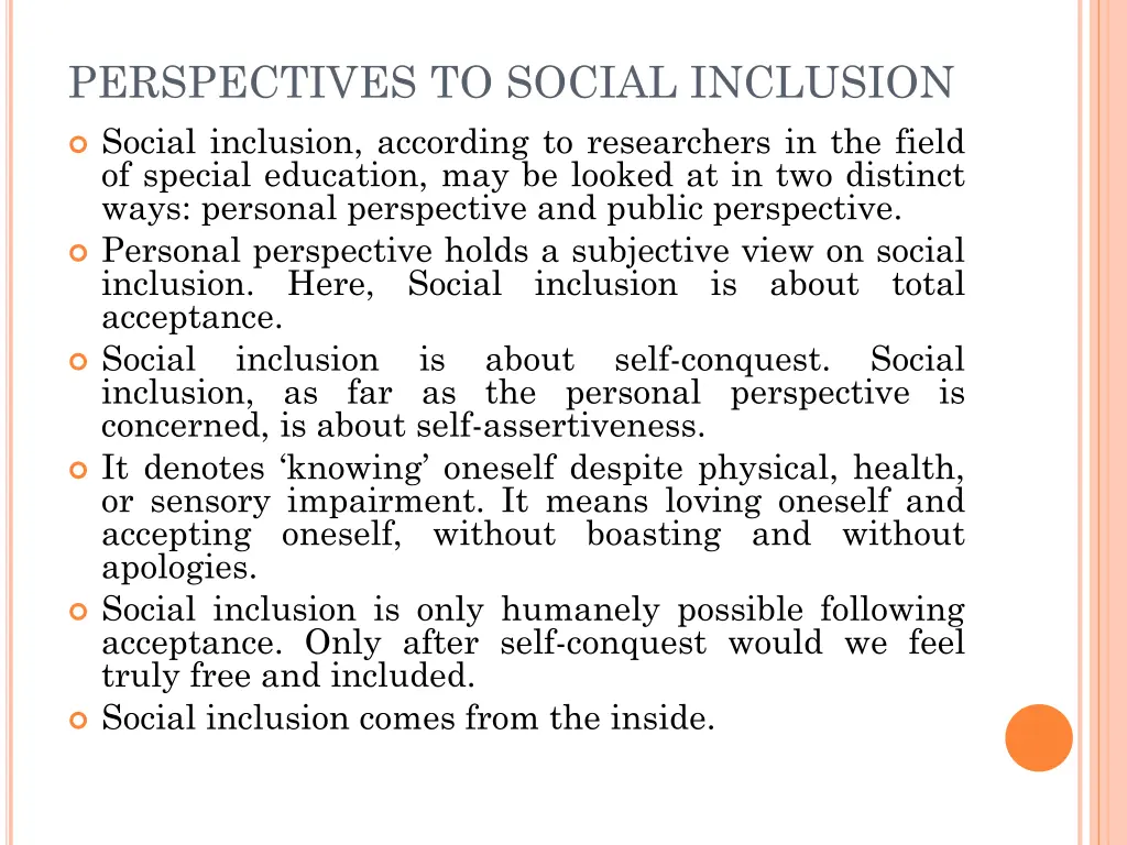 perspectives to social inclusion