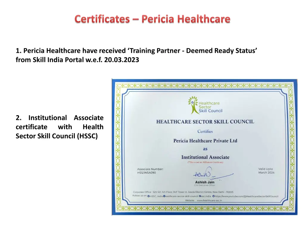 certificates pericia healthcare