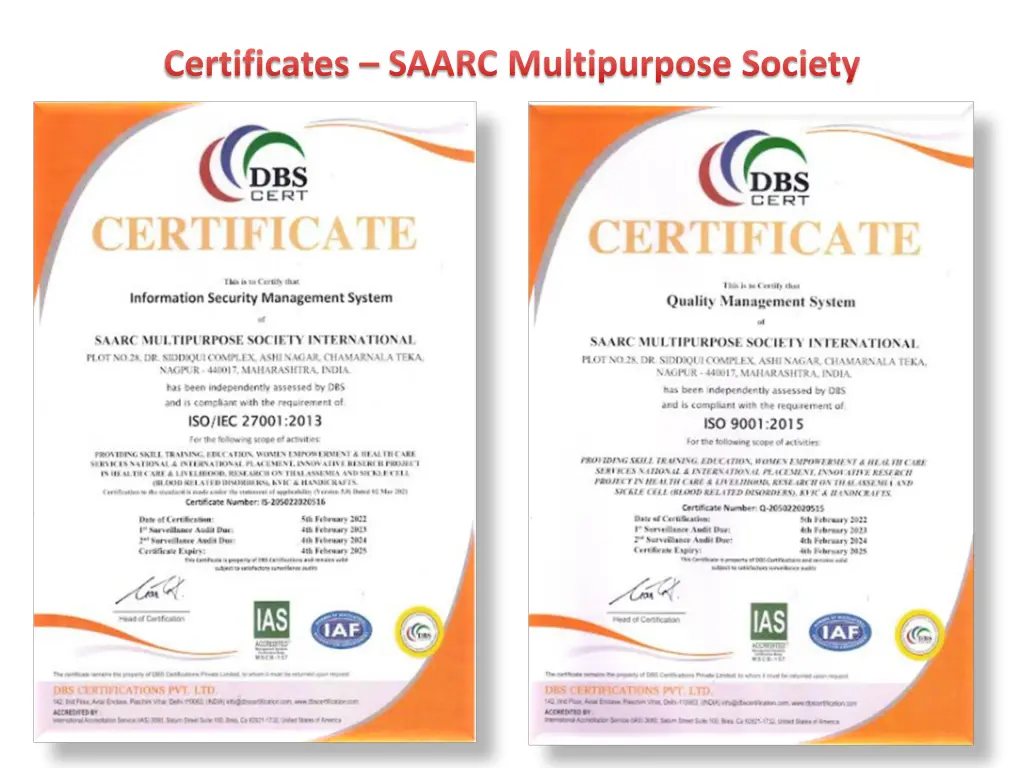 certificates saarc multipurpose society