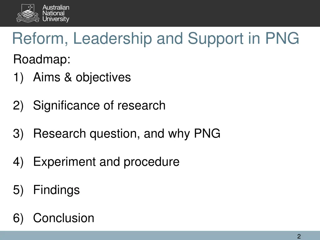 reform leadership and support in png roadmap