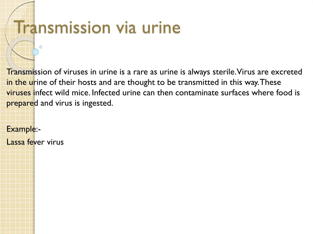 transmission via urine