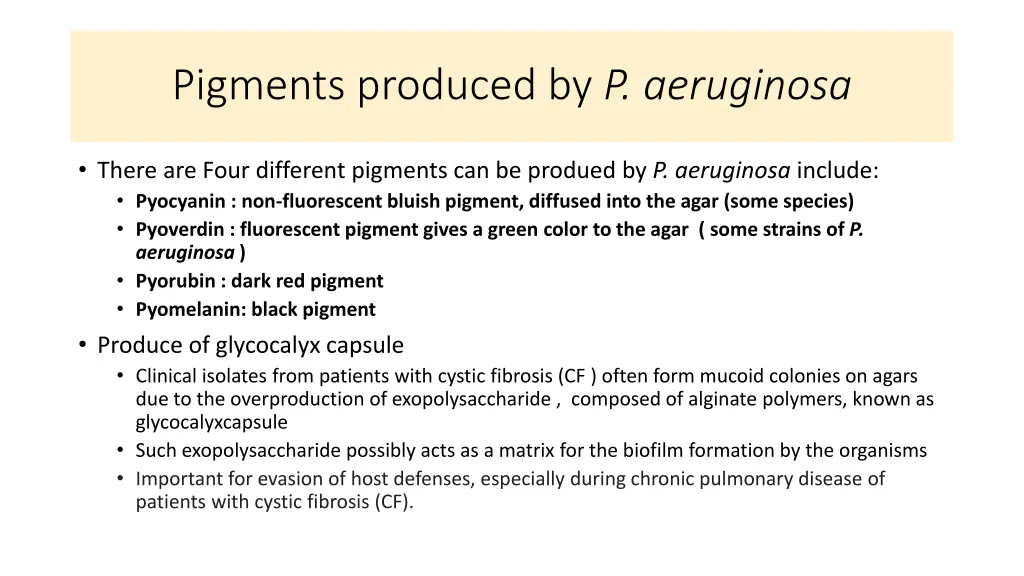 pigments produced by p aeruginosa