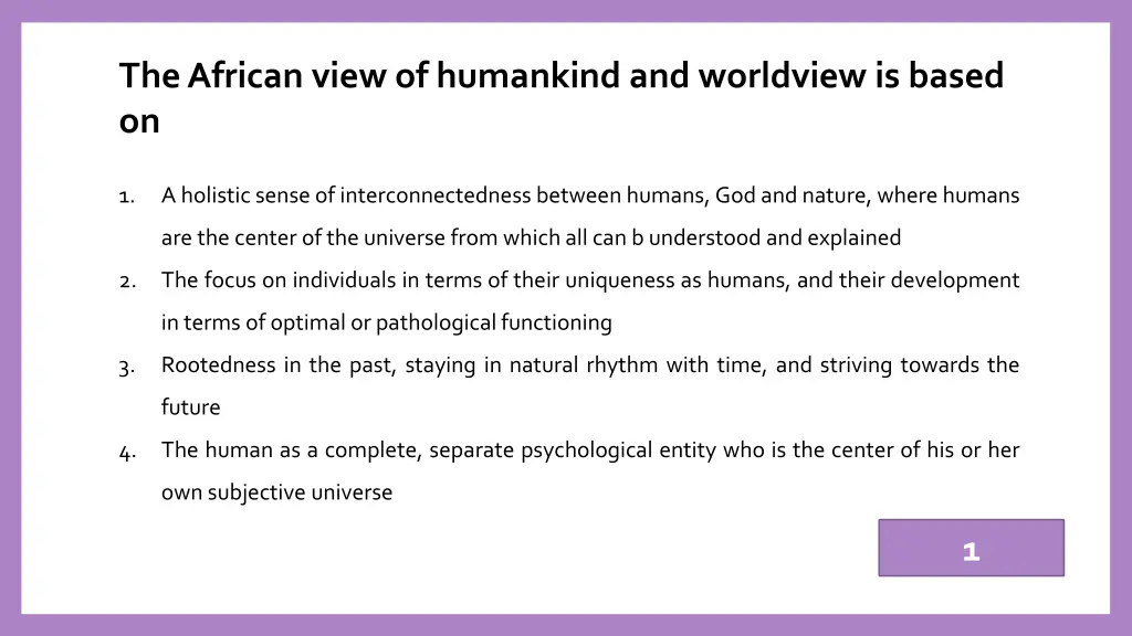 the african view of humankind and worldview 1