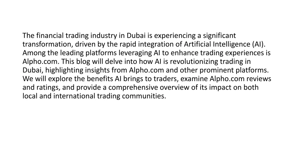 the financial trading industry in dubai