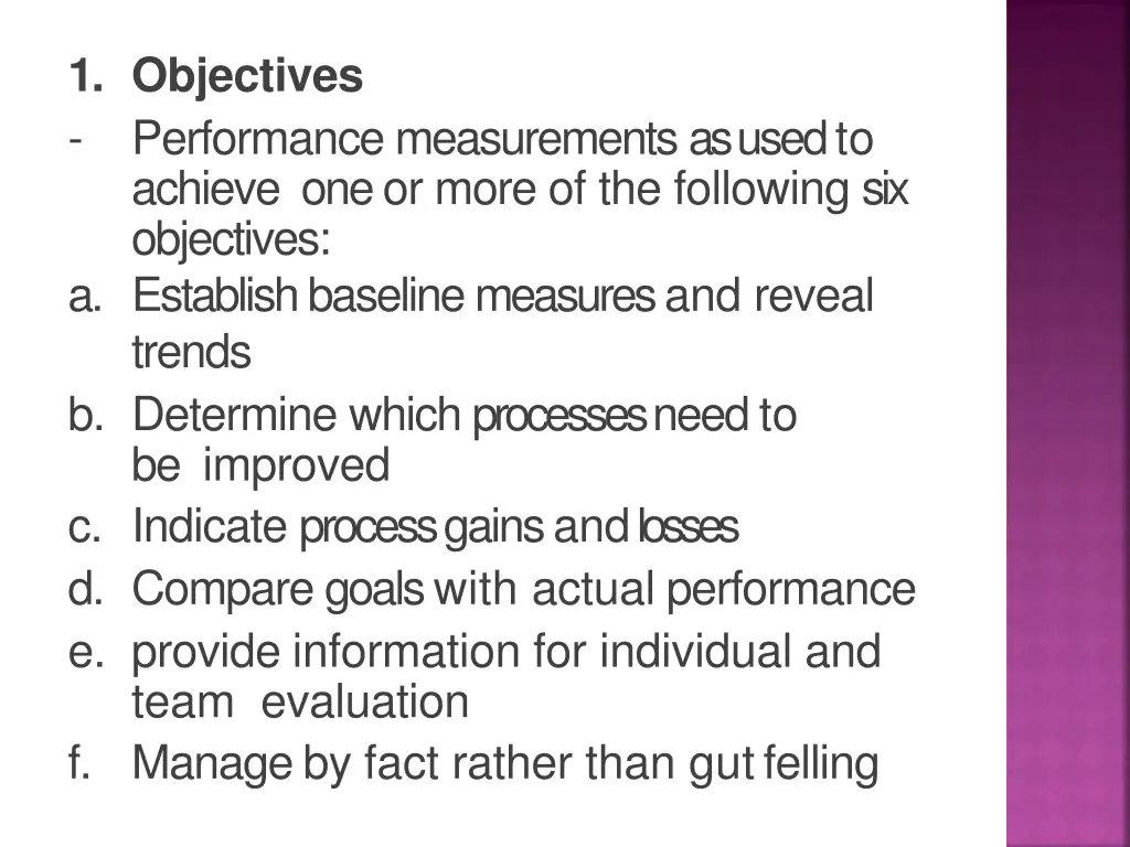 1 objectives performance measurements as used