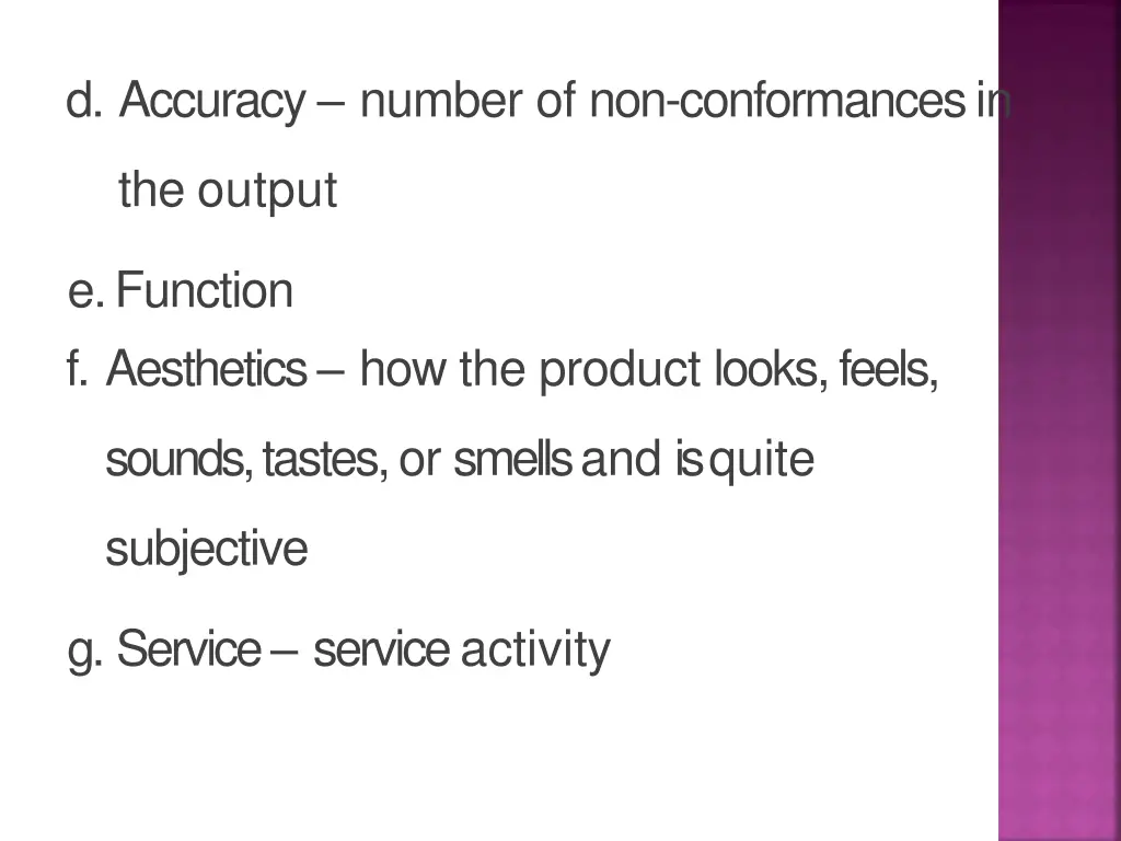 d accuracy number of non conformancesin