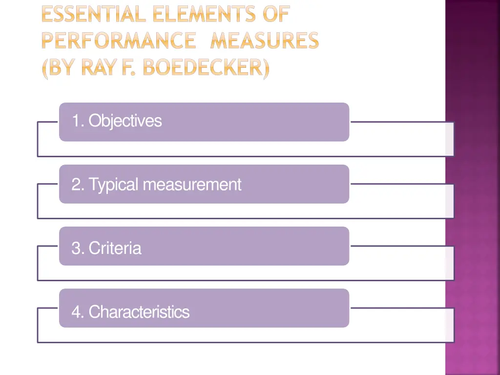 essential elements of performance measures