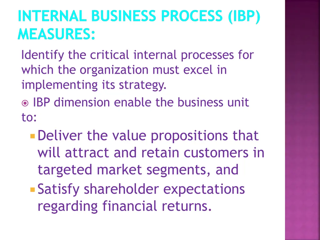 internal business process ibp measures identify