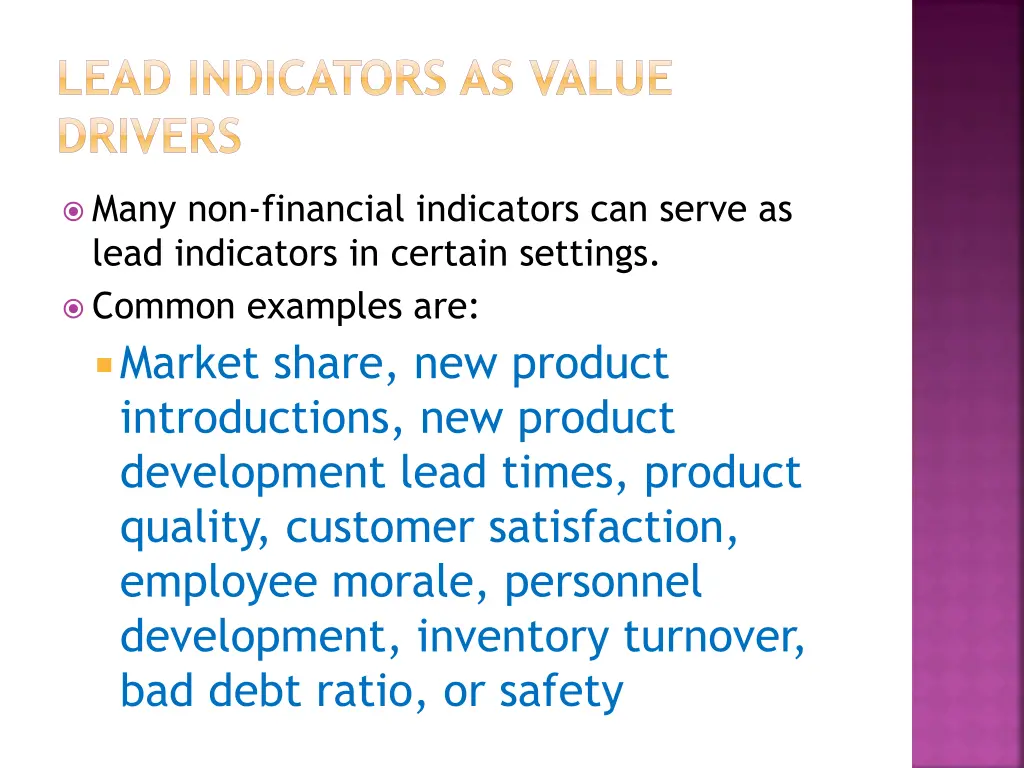 lead indicators as value drivers