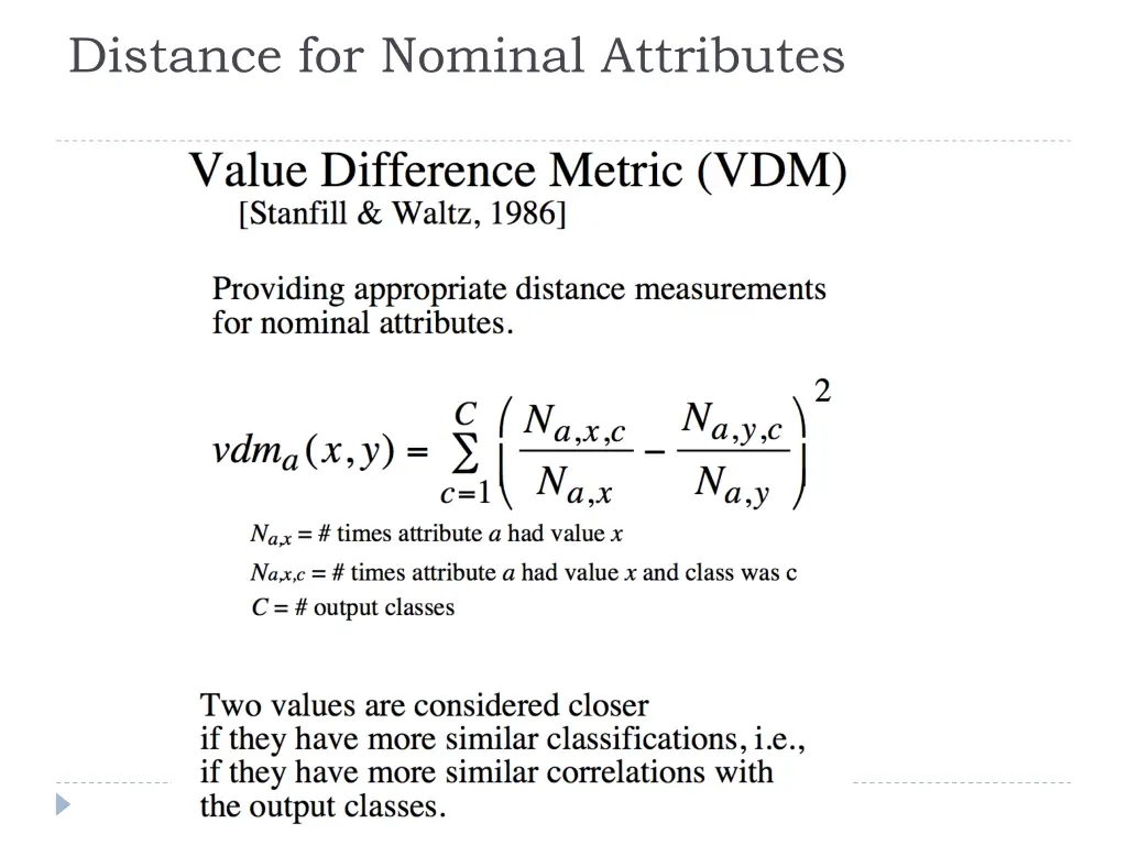 distance for nominal attributes