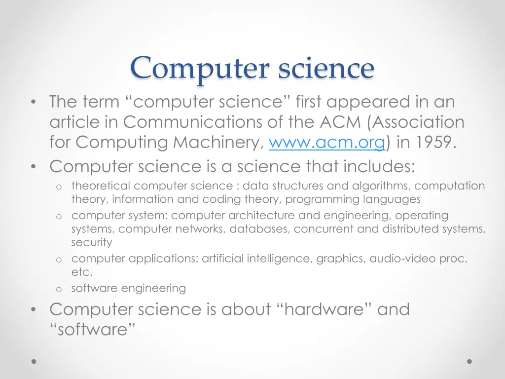 computer science the term computer science first