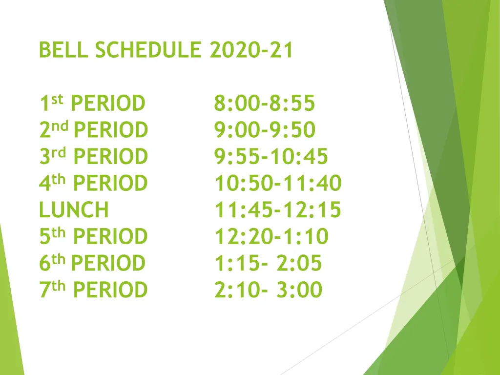 bell schedule 2020 21