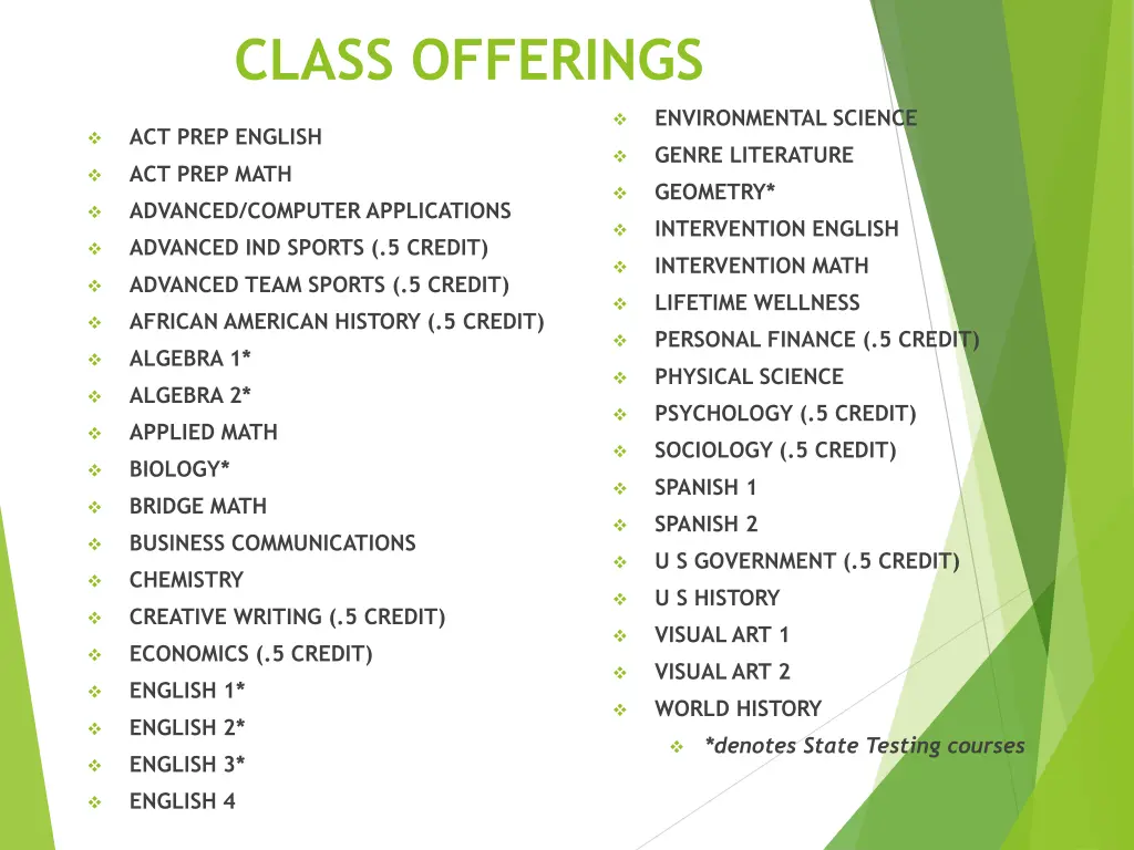 class offerings