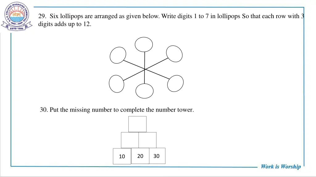 29 six lollipops are arranged as given below