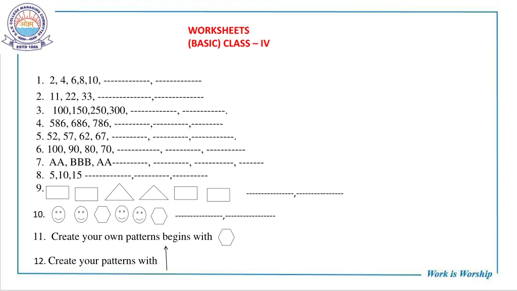 worksheets basic class iv